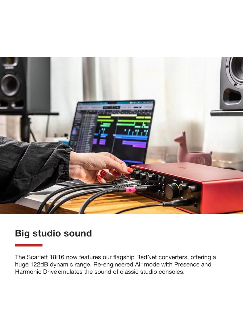 فوكوسرايت واجهة صوتية Focusrite Scarlett 18i16 الجيل الرابع USB لتسجيل الموسيقى والاستوديو للموسيقيين وكاتبي الأغاني والعازفين والمذيعين - Image 3